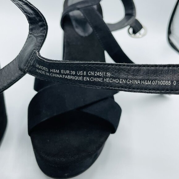 Divided H&M Shoes Womens Size 8 Black Heels Sandals Ankle Strap Buckle Strappy - Picture 12 of 13